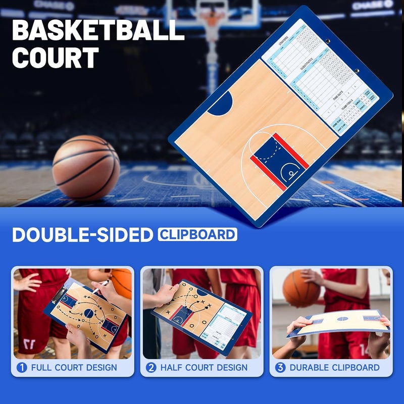 LYINGFISH Basketball Dry Erase Coaches Clipboard，Waterproof Basketball Clipboard for Coaches Double-Sided Basketball White Board for Coaches Writable and Erasable Basketball Dry Erase Board for Coaches （Blue） - Image 5